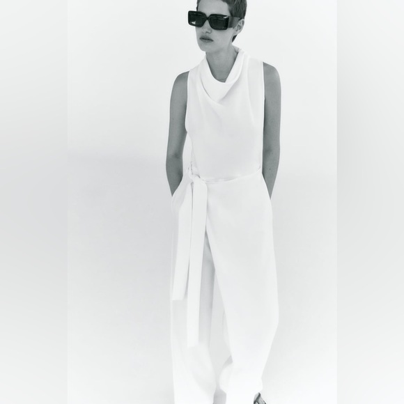 🌻NWT Zara White Sleeveless Wide-leg Wrap Jumpsuit - Picture 5 of 12